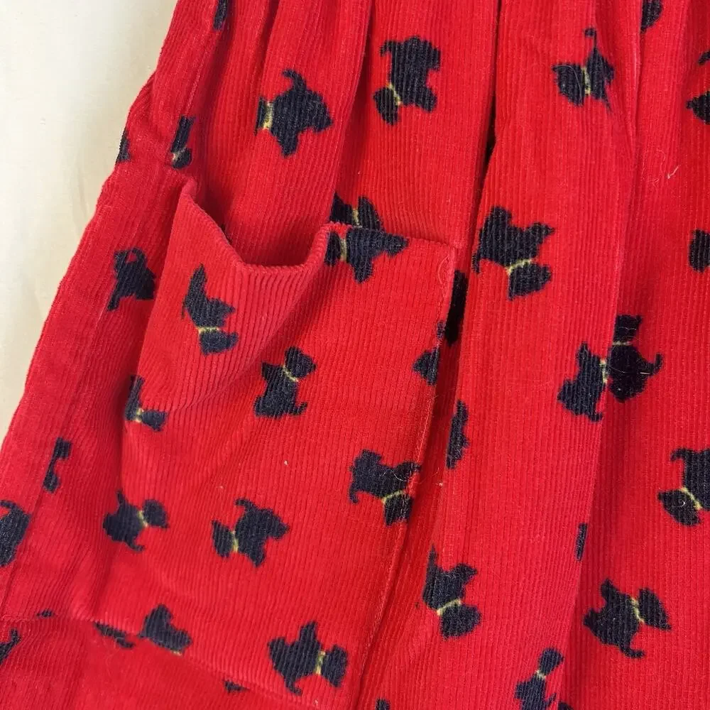 Vintage Kelly's Kids Corduroy Dress Girl's 2 Scottie Dogs Red Christmas USA